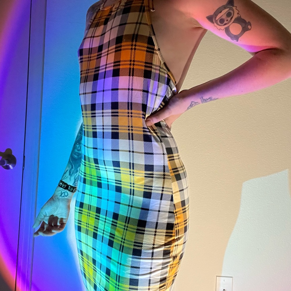 yellow plaid dress